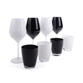 Excelsa Color Wine Set Calici e Bicchieri, Vetro, Bianco e Nero, 8 Unità