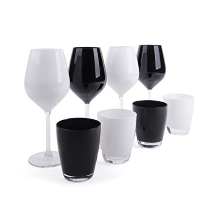 Excelsa Color Wine Set Calici e Bicchieri, Vetro, Bianco e Nero, 8 Unità