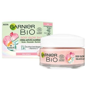 Garnier Bio Rosy Glow, Crema Rosa Idratante 3-in-1, Azione Nutriente, Rassodante e Illuminante, Arricchita con Olio di Rosa Cani