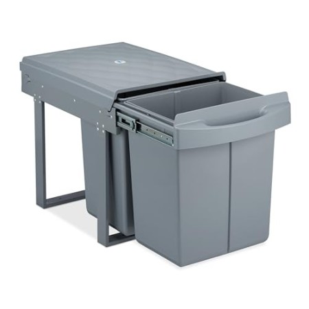 Relaxdays cucina Pattumiera Estraibile con 2 Secchi, Bidoni Raccolta Differenziata Sotto Lavello, 2x20 L, 41x34x52 cm, grigio, A