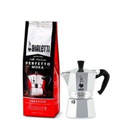 Bialetti Moka Express, Caffettiera in Alluminio da 1 Tazza + Perfetto Moka, Caffè Macinato Gusto Classico da 250 gr