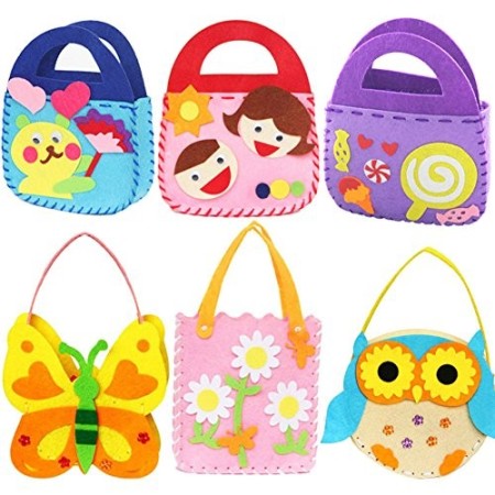 Dsaren 6 pacchi Kit da Cucito Fai da Te per Bambini attività Creative Mestieri Stoffa di Feltro Cucito Borsetta, 6 Modelli
