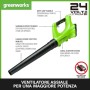 Greenworks Tools Soffiatore Assiale per Foglie a Batteria G24AB (Li-Ion 24 V 160 km/h Velocità dell'Aria 330 CFM del Flusso d'a