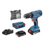 Bosch Professional Sistema Trapano Avvitatore con Percussione GSB 18V-21, Batteria 2x2.0 Ah, Set di Accessori da 40 Pezzi, in L-