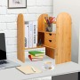 JingPeng Organizer da scrivania per ufficio, ripiano in bambù regolabile, libreria con 2 cassetti, organizer da scrivania, libr