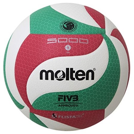 Molten - V5M5000, Pallone da pallavolo, colore: Bianco/Verde/Rosso