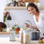 Relaxdays Porta Utensili da Cucina, Set da 5 Accessori, 4 Mestoli, Portaposate, Portamestoli, Kit in Acciaio, Argento, Inox, 5 p