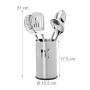 Relaxdays Porta Utensili da Cucina, Set da 5 Accessori, 4 Mestoli, Portaposate, Portamestoli, Kit in Acciaio, Argento, Inox, 5 p