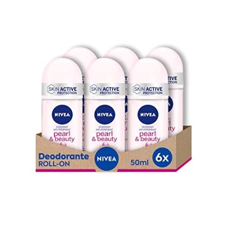 Nivea Pearl & Beauty Deodorante Roll-On in Confezione da 6 x 50 ml, Antitraspirante con Estratti di Perla, Deo Roll che Regola l