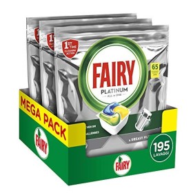 Fairy Platinum Tutto in Uno Limone, 195 Capsule, Pastiglie per Lavastoviglie, per Sfide Difficili, Pulisce i Residui di Grasso N