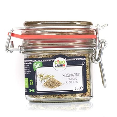 CiboCrudo Rosmarino Crudo Biologico Essiccato al Sole in Barattolo di Vetro Salva Freschezza a Chiusura Ermetica per Mantenere l