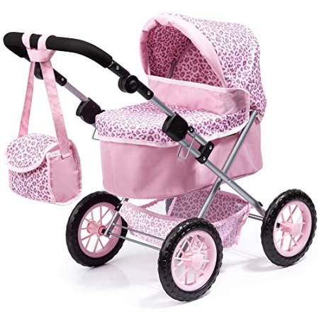 Bayer Design- Passeggino Trendy, Carrozzina per Bambole con Borsa, Colore Rosa con Motivo Leopardo, 13002AA