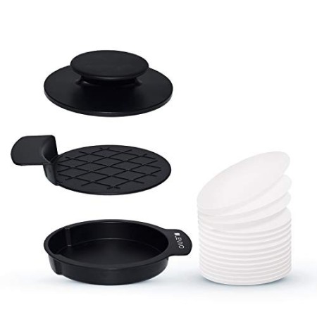 Levivo Pressa per Hamburger, 3 pz., Piastra di Pressatura, Estrazione, Contenitore Principale 50 Fogli Antiaderenti, per Prepara