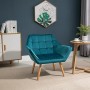 homcom Poltroncina dal Design Scandinavo in Legno e Velluto Color Petrolio, per Soggiorno o Ufficio, 79x69.5x72.5cm