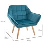 homcom Poltroncina dal Design Scandinavo in Legno e Velluto Color Petrolio, per Soggiorno o Ufficio, 79x69.5x72.5cm