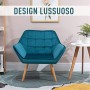 homcom Poltroncina dal Design Scandinavo in Legno e Velluto Color Petrolio, per Soggiorno o Ufficio, 79x69.5x72.5cm