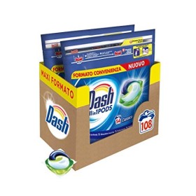 Dash All in 1 Pods Detersivo Lavatrice in Capsule, 108 Lavaggi (2 x 54), Classico, Maxi Formato, Rimuove le Macchie, Brillantezz
