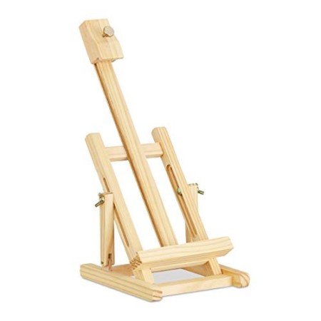 Relaxdays Cavalletto per Espositore Quadri, Cavalletto da Pittore, Supporto Tela, da Tavolo Richiudibile, 37 cm, Legno