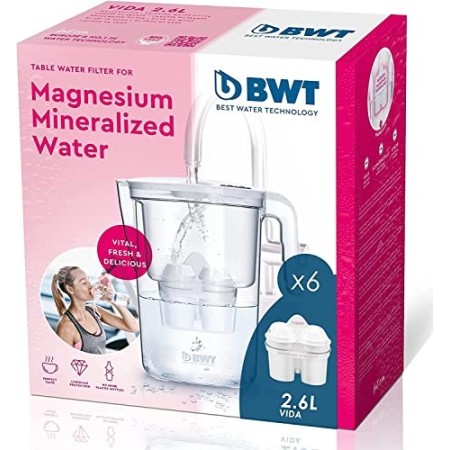 BWT Bwt Soft Vida Manuale – Caraffa filtrante per acqua morbida + Pack 6 filtri soft per caraffa d'acqua 2,6 l bianco 800 g