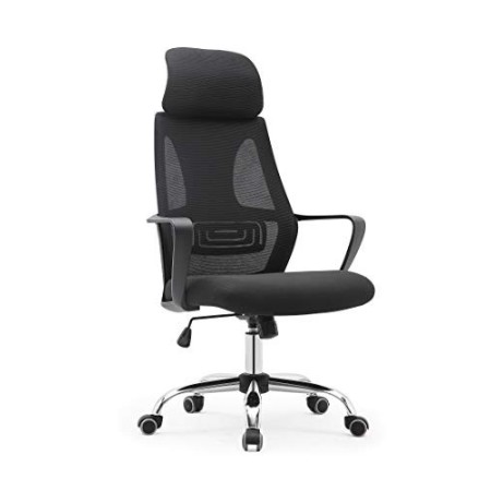 GARDENIA Poltrona Ufficio Schienale a Rete Traspirante con Poggiatesta Regolabile e Support Lombare Genius, Nero, XL