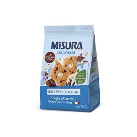 Misura Dolcesenza Biscotti con Scaglie di Cioccolato | Senza Zuccheri Aggiunti | Confezione da 290 grammi