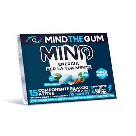 MIND THE GUM, Integratore con caffeina per Concentrazione ed Energia Mentale - Confezione da 12 giorni con 36 Chewing Gum - Gust