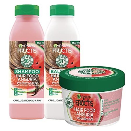Garnier Fructis Hair Food Anguria Rivitalizzante, Kit con Shampoo, Balsamo e Maschera per Capelli Fini, 97% di Ingredienti di Or