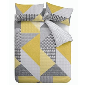 Catherine Lansfield Larsson Geo Easy Care - Set copripiumino per letto king size, colore: ocra