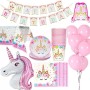 Jolily Decorazioni Compleanni Unicorno Pacco 16 Ospiti, 1* Tovaglia Copertina 16* Tazze 16* Piatti 16* Tovaglioli, 1* Buon Compl