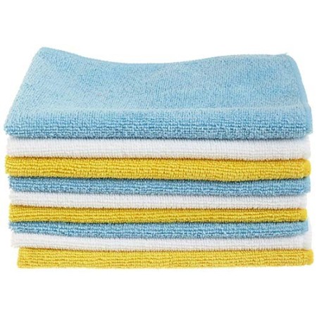 AmazonBasics – Panni in microfibra (confezione da 24 unità), color bianco, celeste e giallo