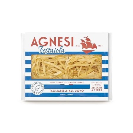 Agnesi Tagliatelle all’uovo | Pasta all’uovo Festaiola | Confezione compostabile da 250 grammi