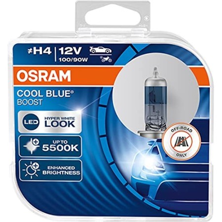 OSRAM COOL BLUE BOOST H4, halogen headlight lamp, 62193CBB-HCB, 12 V passenger car, duobox (2 units)