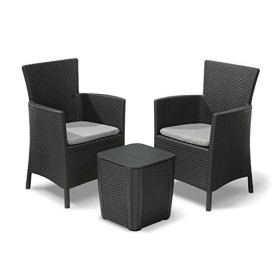 Keter Iowa Balcony Set, Set Mobili da Esterno 2 Poltrone e Tavolino Contenitore Grafite