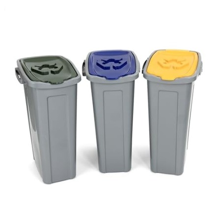 Duplast DU-75801 Tris Pattumiera per Raccolta Differenziata Salvaspazio, Grigio, 35 x 25 x 53 cm, 3 unità