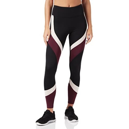 Marchio Amazon - AURIQUE Leggings Sportivi Colour Block Donna, Nero (Black/Port Royale/Blush), 42, Label:S