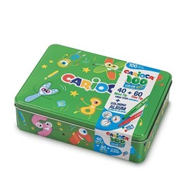 Carioca Color Box | Pennarelli Lavabili per Bambini Scatola Latta Verde, Set Pennarelli Punta Fine e Punta Grossa con Album da C