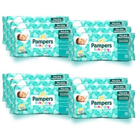 Pampers Baby Fresh Salviettine, Formula Idratante e Delicata che Ripristina il PH della Pelle,12 Confezioni da 50 Pezzi, 600 Sal