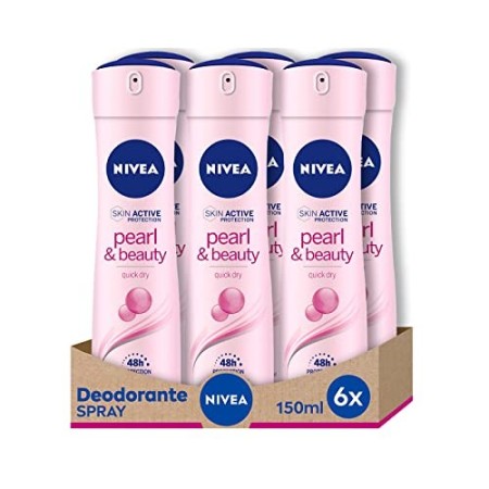 Nivea Pearl & Beauty Spray Deodorante Donna, in Confezione da 6 x 150 ml, con Estratti di Perla per Pelle Luminosa e Morbida, De