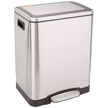 AmazonBasics - Pattumiera rettangolare con chiusura silenziosa, con doppio cesto interno (2 x 15 l)