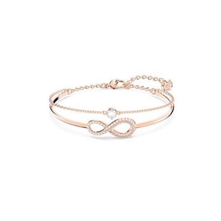 Swarovski Bracciale Rigido Infinity, Bianco, Placcato Color Oro Rosa