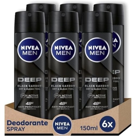 NIVEA Men Deep Deodorante Spray da Uomo, Dry & Clean Feel, 150 ml, Confezione da 6 Pezzi