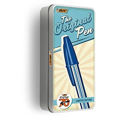 BIC Penne a Sfera, Cristal Edizione Limitata 70° Anniversario, Set Cancelleria con Astuccio in Metallo Riutilizzabile, Colori A