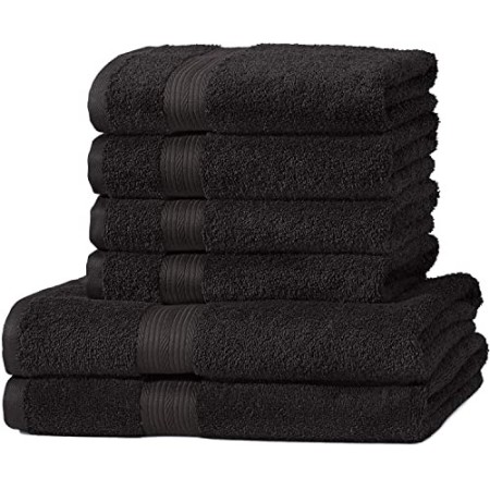 Amazon Basics AB Fade Resitant, 100% Cotone, Nero, 2 Corpo & 4 Mani
