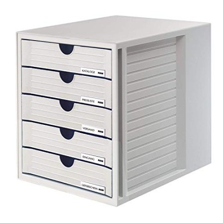 HAN 1450-11, Cassettiera System-Box, design attrattivo ed innovativo con 5 cassetti chiusi, grigio chiaro