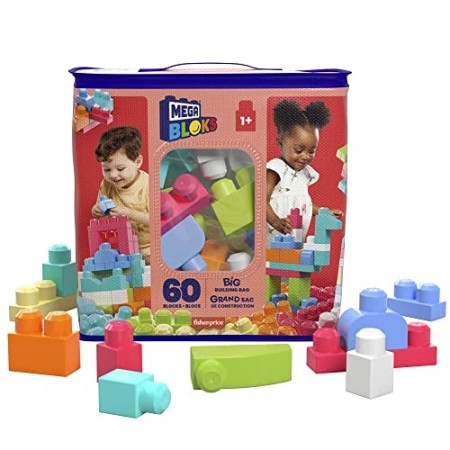 Mega- Sacca Ecologica Blocchi da Costruzione, Giocattolo per Bambini 1+ Anni, 60 Pezzi, DCH54