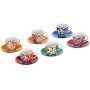 Excelsa Kimono Set 6 Tazzine da caffè con Piattino, Porcellana, Multicolore